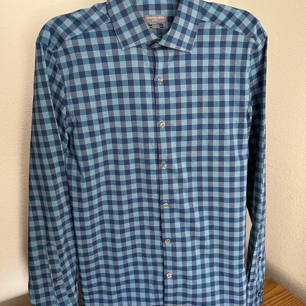 Van Heusen Blue Slim Fit Stretch Shirt (15.5 neck, 32/33 sleeves)